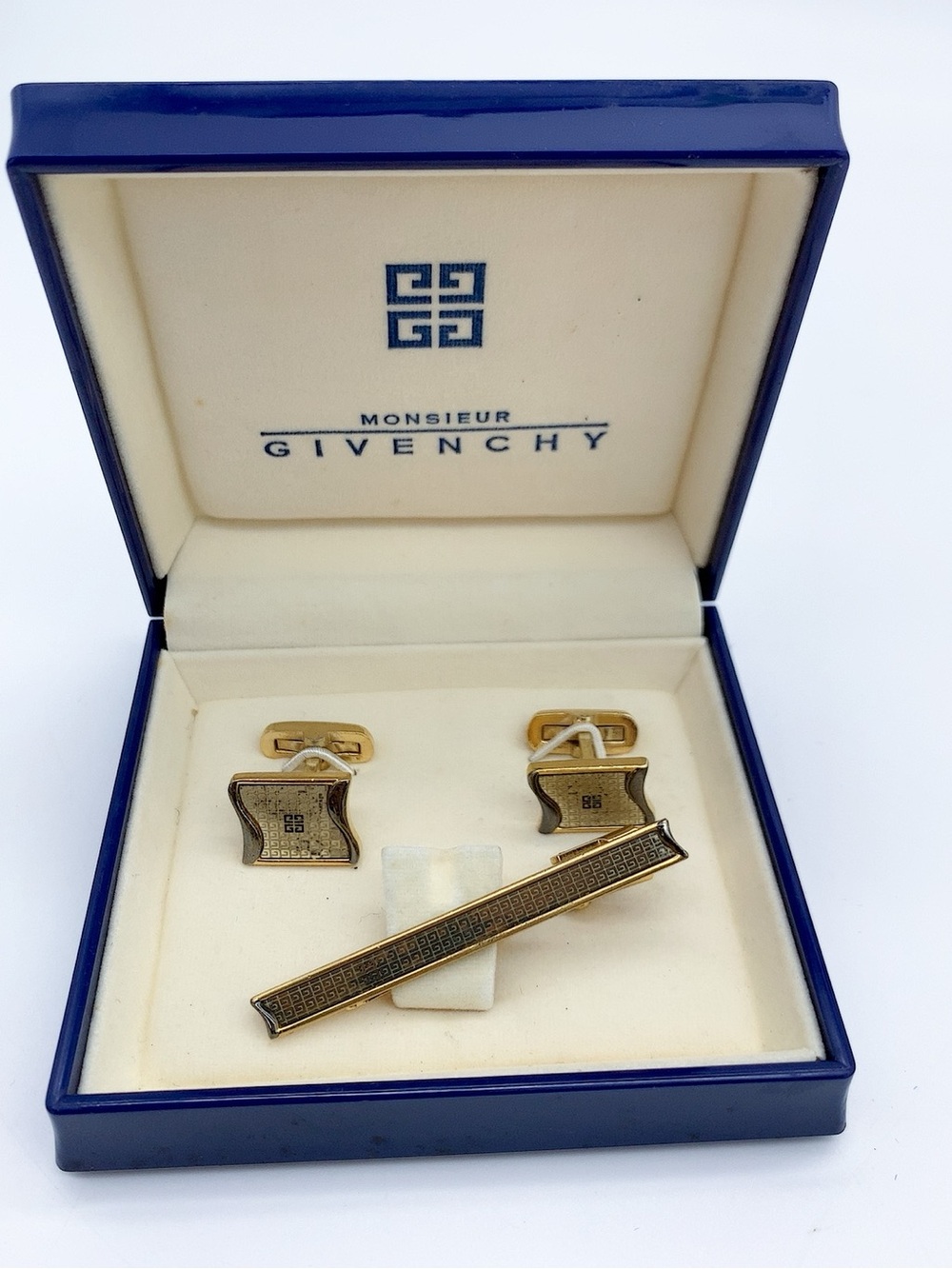 Vintage Givenchy Monsieur Gold-Tone Men's Cufflinks and Tie Bar Set